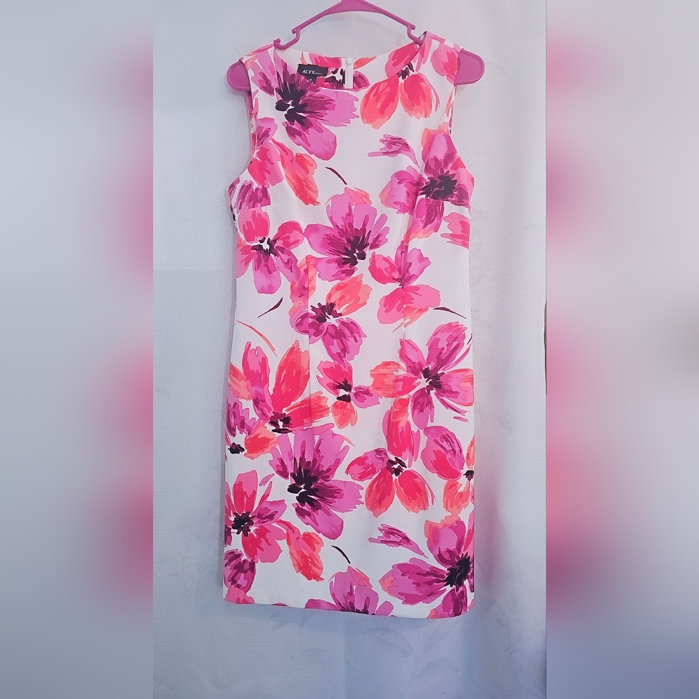 Alex Evenings White Dress with Pink Floral Print